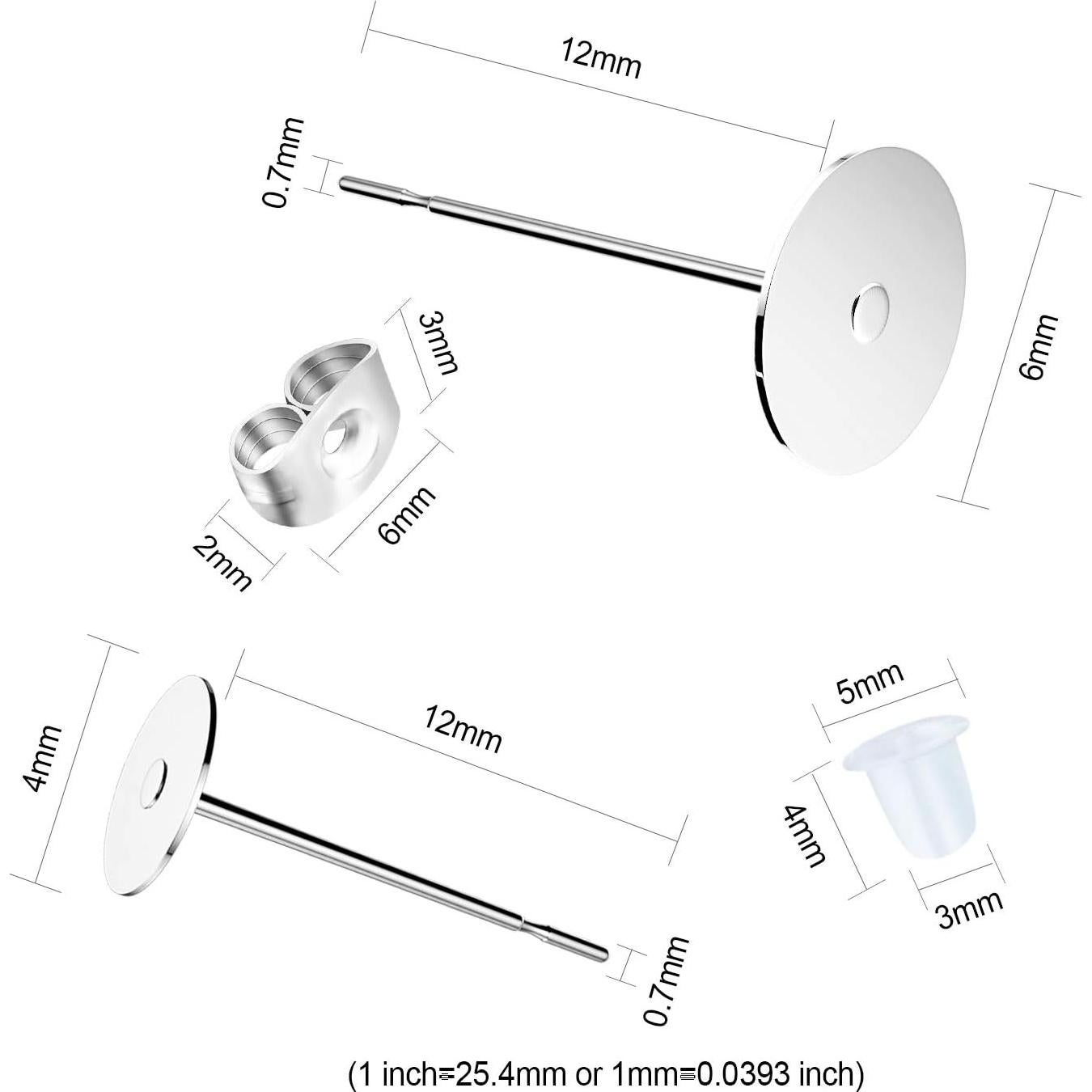 Pines de Aretes de Acero Inoxidable VERACT 500 Piezas 4mm 6mm