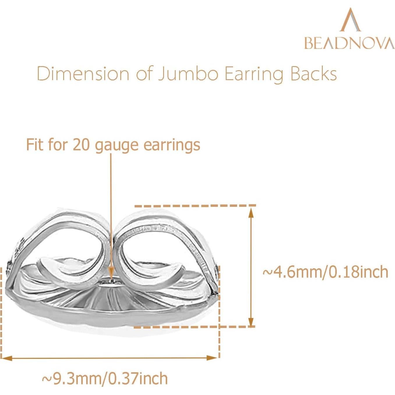 Respaldo Jumbo de Pendientes BEADNOVA 925 Plata Esterlina 4pcs