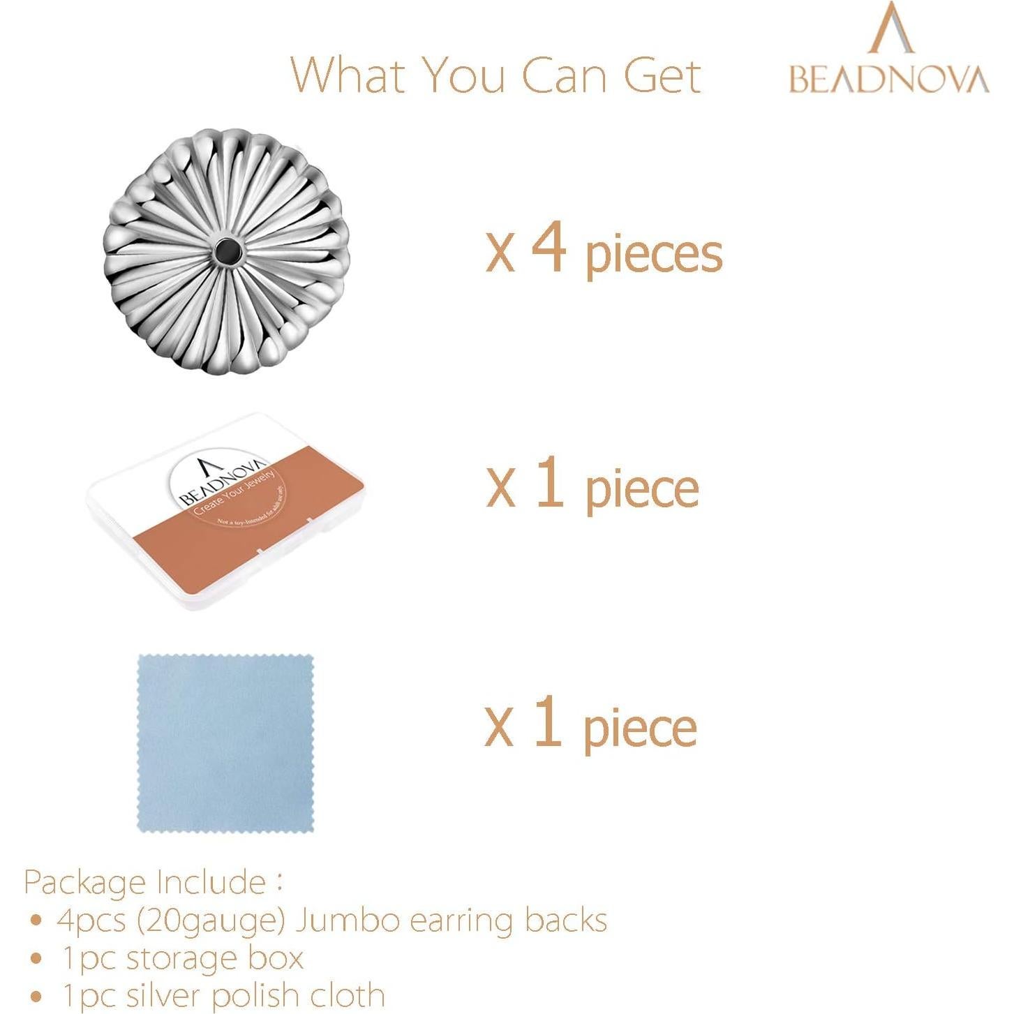 Respaldo Jumbo de Pendientes BEADNOVA 925 Plata Esterlina 4pcs