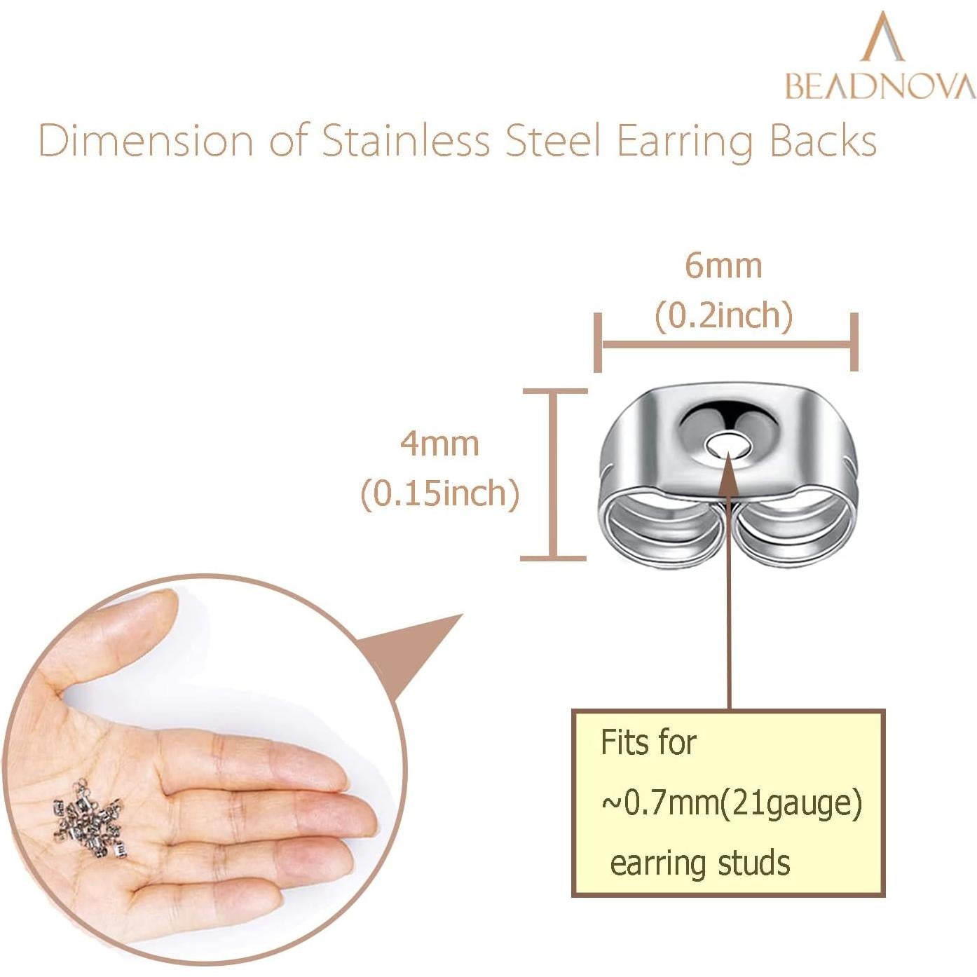 BEADNOVA 400 Respaldo de Aretes Acero Inoxidable Hipoalergénico