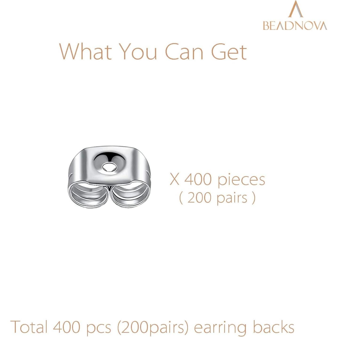 BEADNOVA 400 Respaldo de Aretes Acero Inoxidable Hipoalergénico