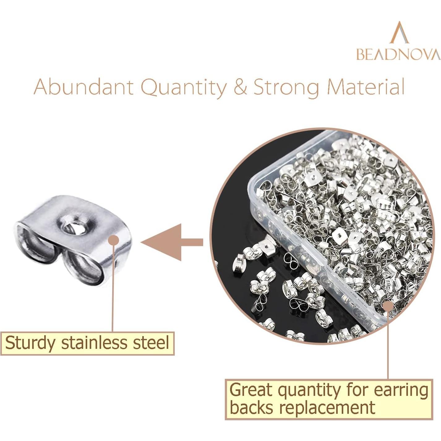 BEADNOVA 400 Respaldo de Aretes Acero Inoxidable Hipoalergénico