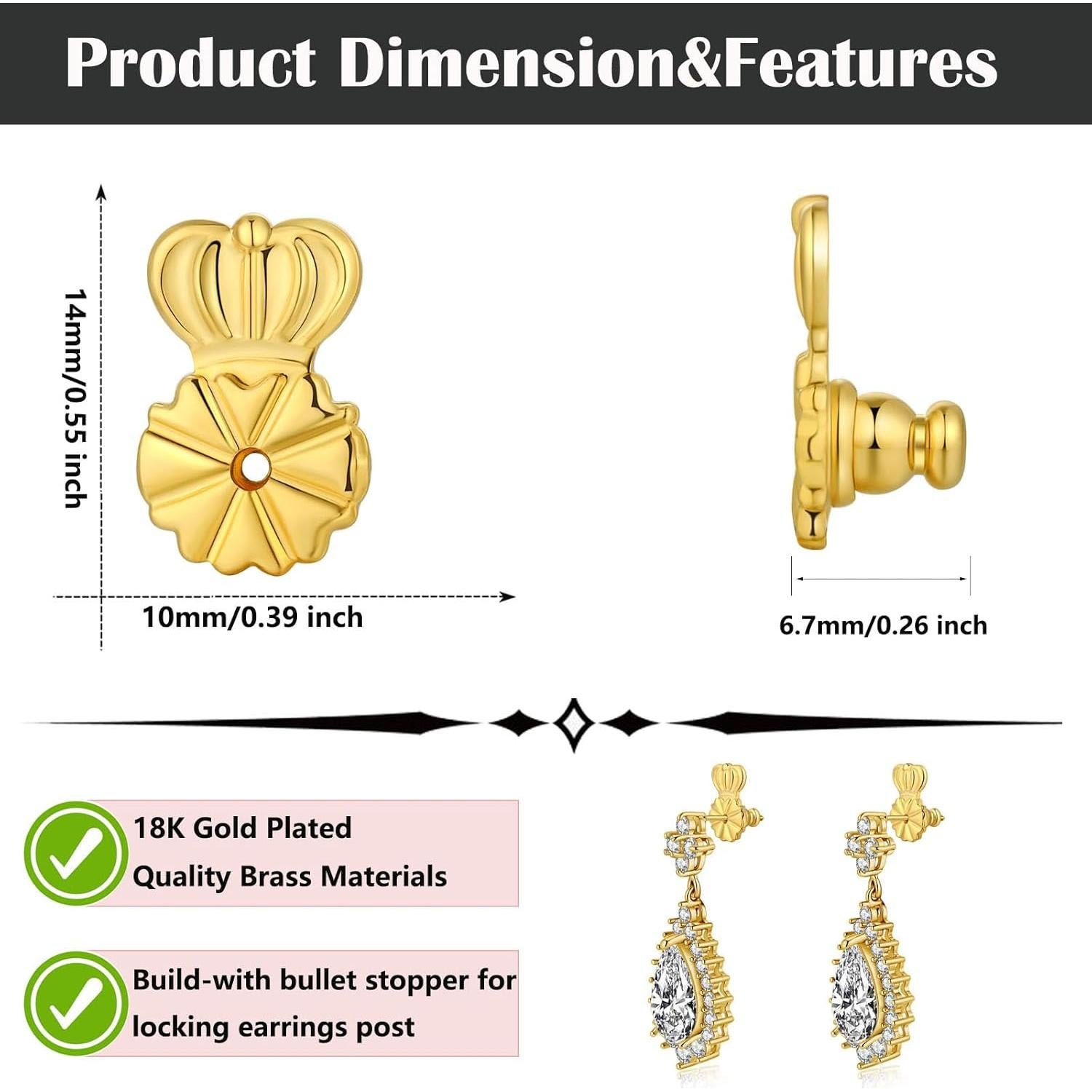 Respaldos de Pendientes FORMULEN Dorado 6 Piezas con Bloqueo
