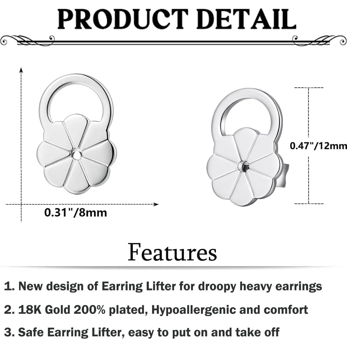 Resortes Elevadores Hipoalergénicos Moconar para Pendientes Pesados - 4 Pcs