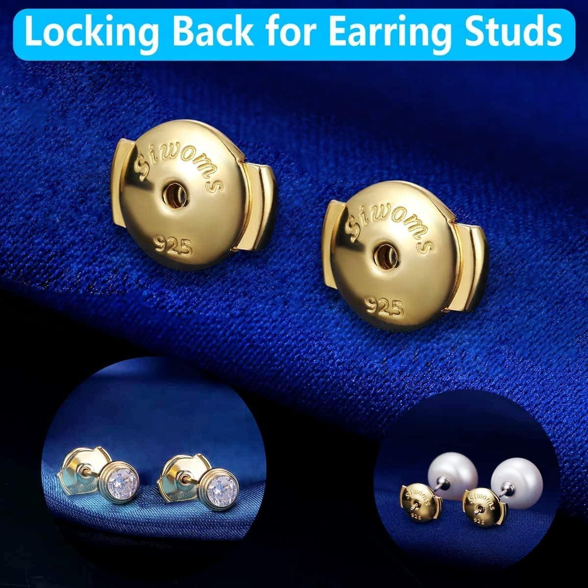 Respaldos de Aretes Hipoalergénicos Siwoms Oro 14K 8mm 4 Pairs