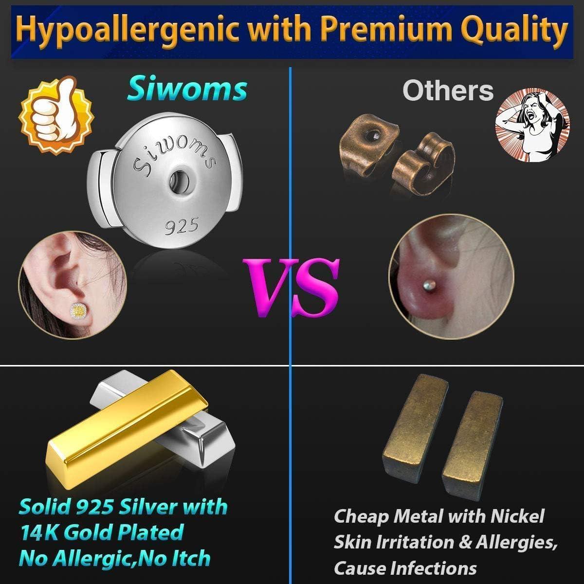 Respaldos de Aretes Hipoalergénicos Siwoms Oro 14K 8mm 4 Pairs