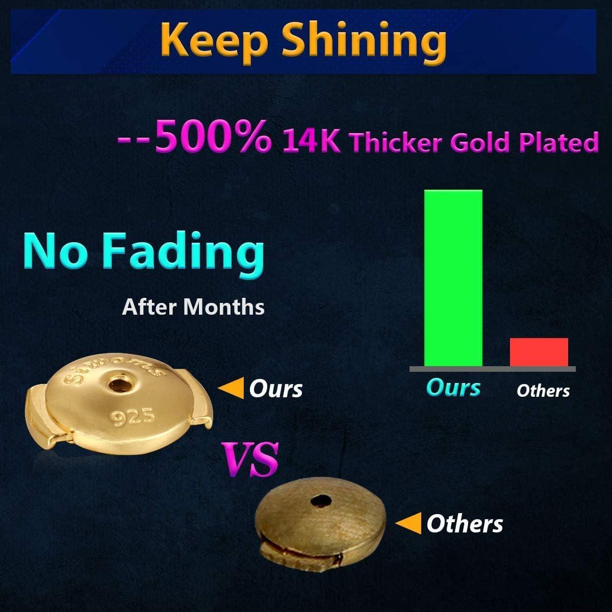 Respaldos de Aretes Hipoalergénicos Siwoms Oro 14K 8mm 4 Pairs