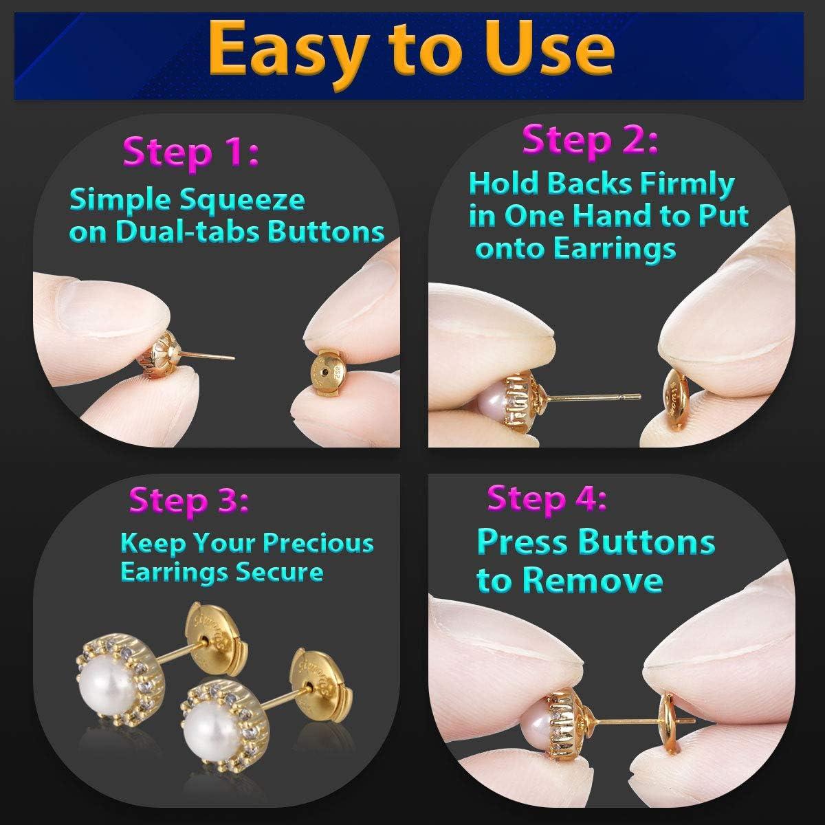 Respaldos de Aretes Hipoalergénicos Siwoms Oro 14K 8mm 4 Pairs