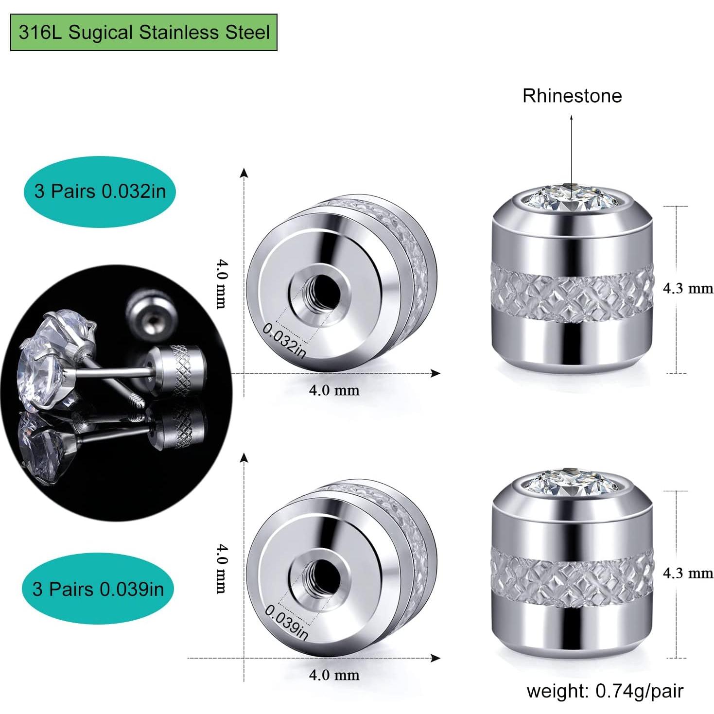 Respaldos de tornillo hipoalergénicos VOLUKA con CZ claro - 6 pares