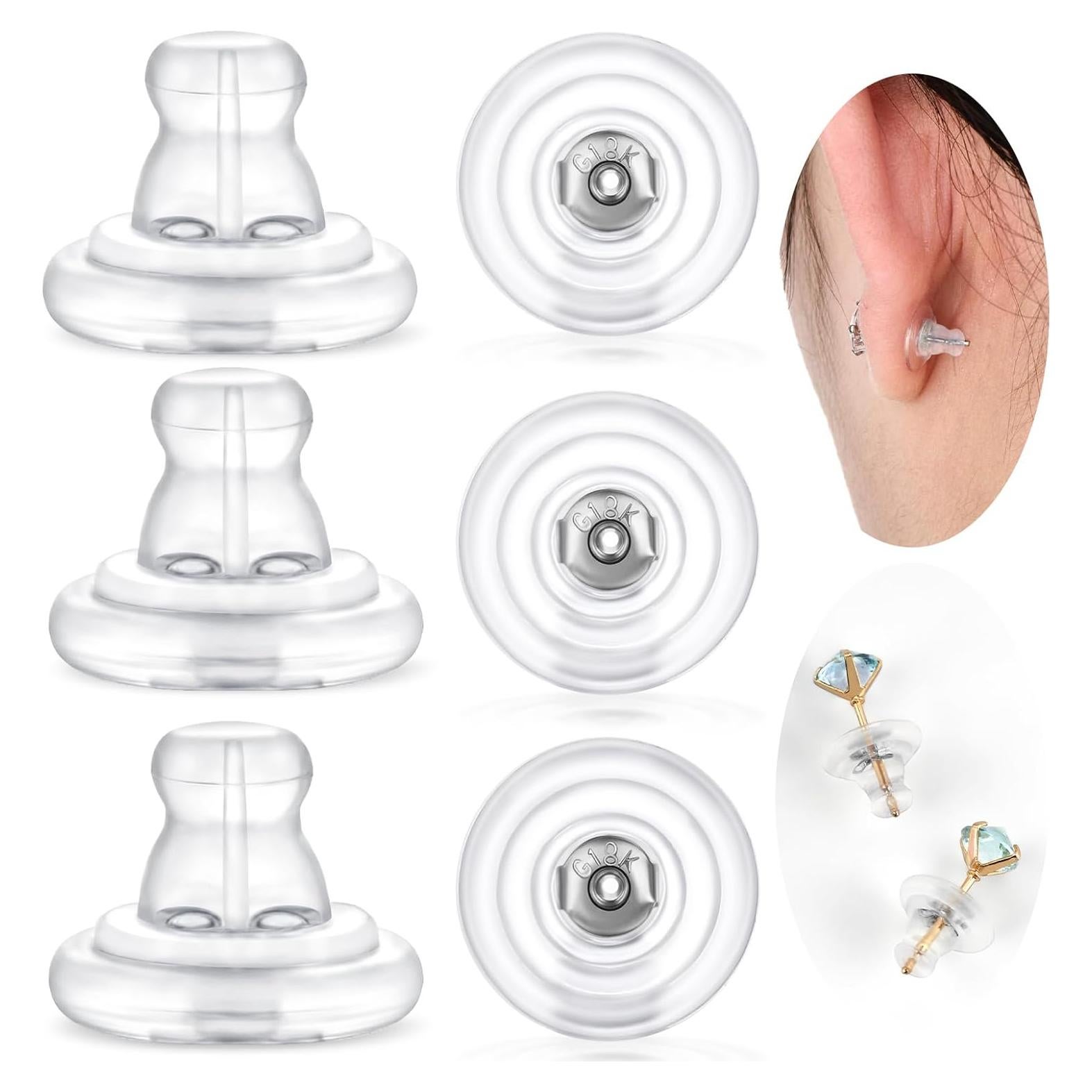 12 Respaldo de Pendientes Zithyond Oro Blanco Silicona Hipoalergénico