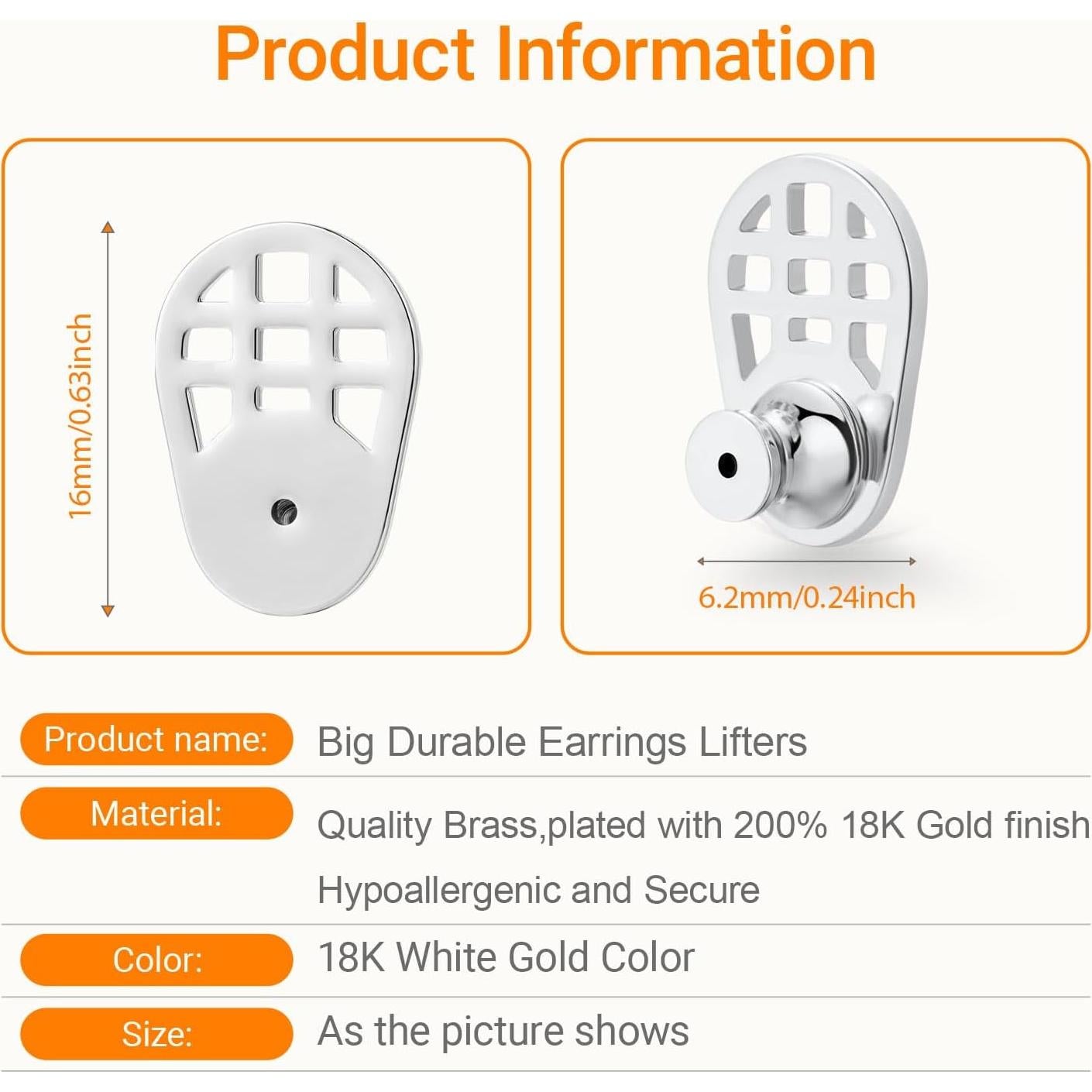 Respaldos de Pendientes Hazifes 12mm Bloqueo Hipoalergénicos 6 Pcs