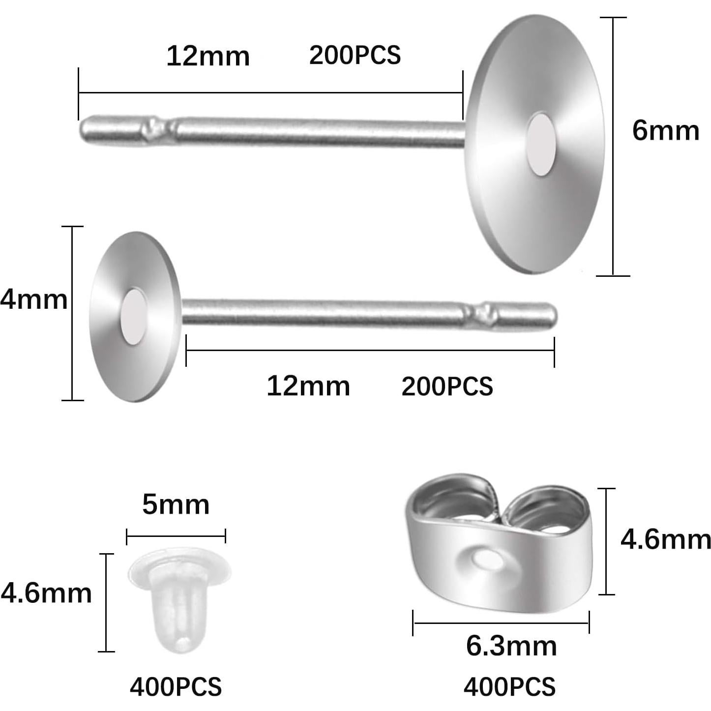 1200 Puntos y Respaldos de Aretes AROIC - Acero Inoxidable Hipoalergénico