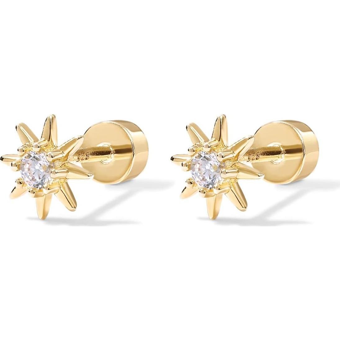 Pendientes de Stud Estrella PAVOI Plata 925 Oro 14K Mujeres