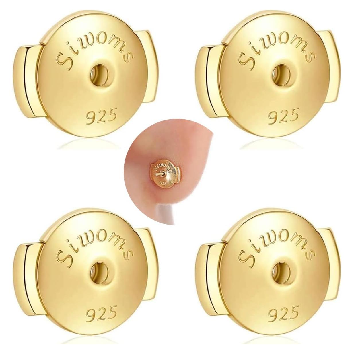 Respaldos de Aretes Hipoalergénicos Siwoms 18K Oro 2 Pares