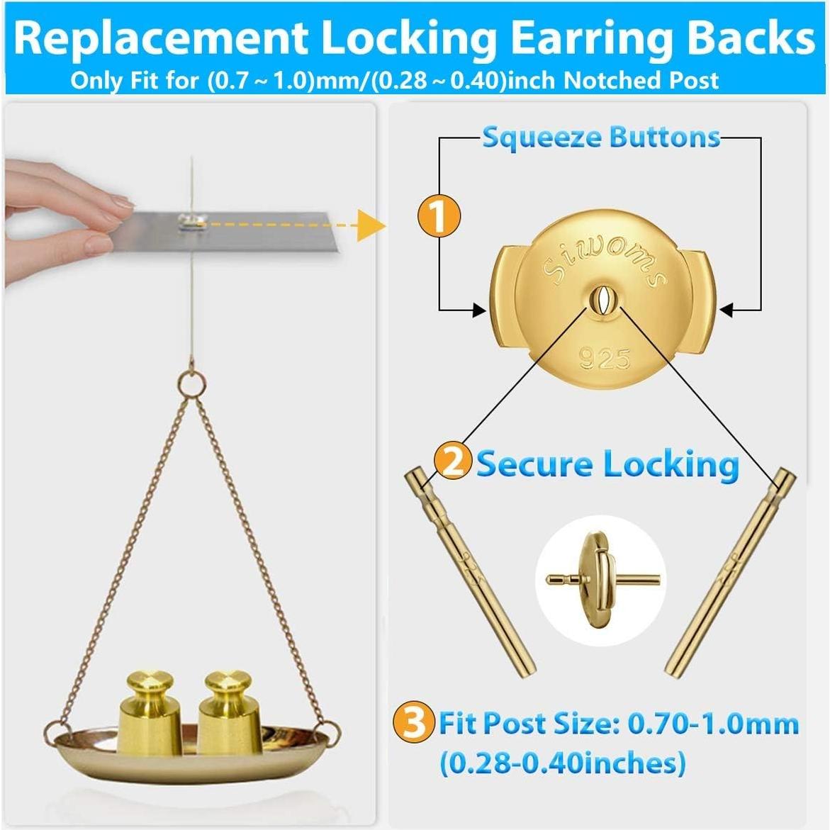 Respaldos de Aretes Hipoalergénicos Siwoms 18K Oro 2 Pares