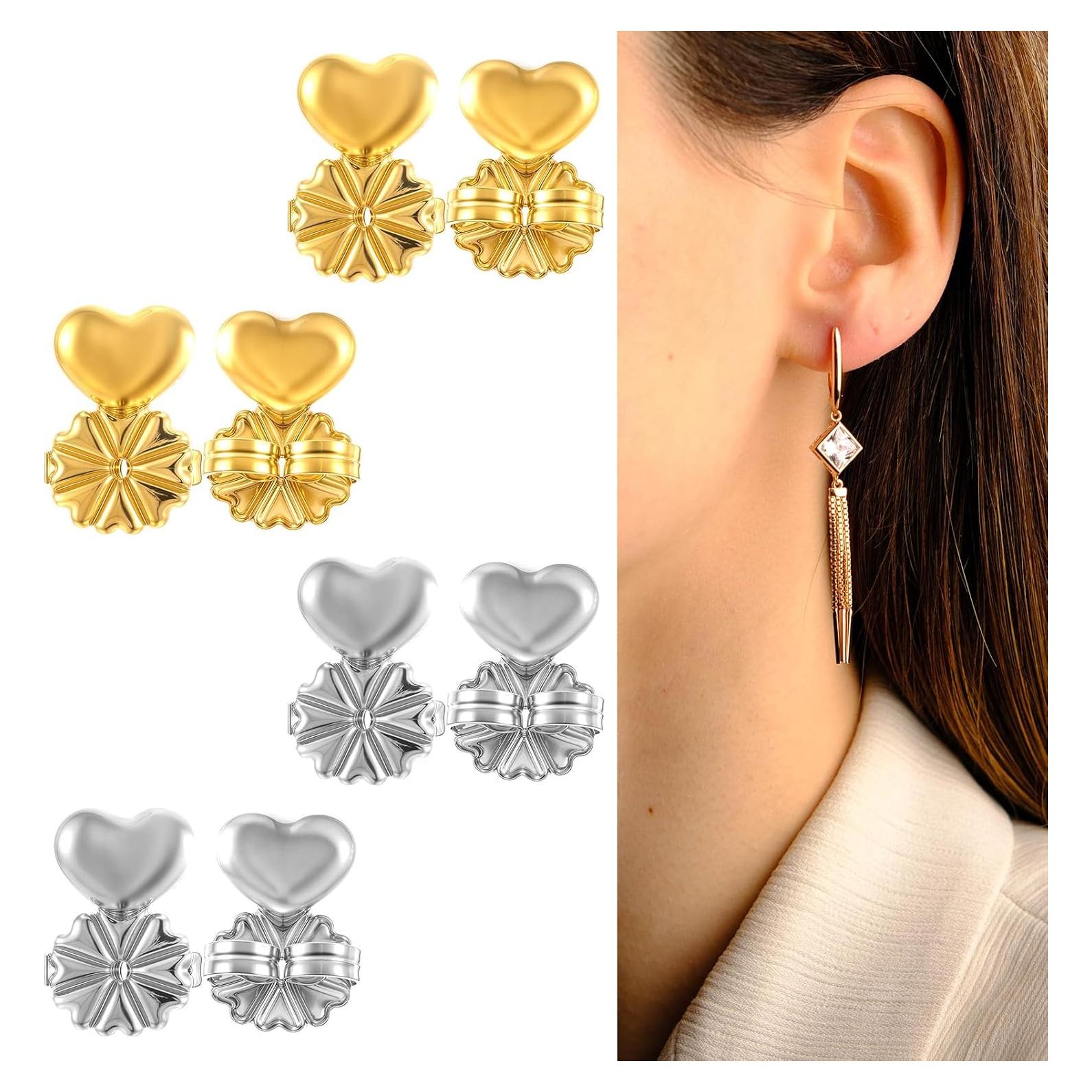 4 Pares de Respaldos Elevadores para Pendientes HJZHII - Plata y Oro