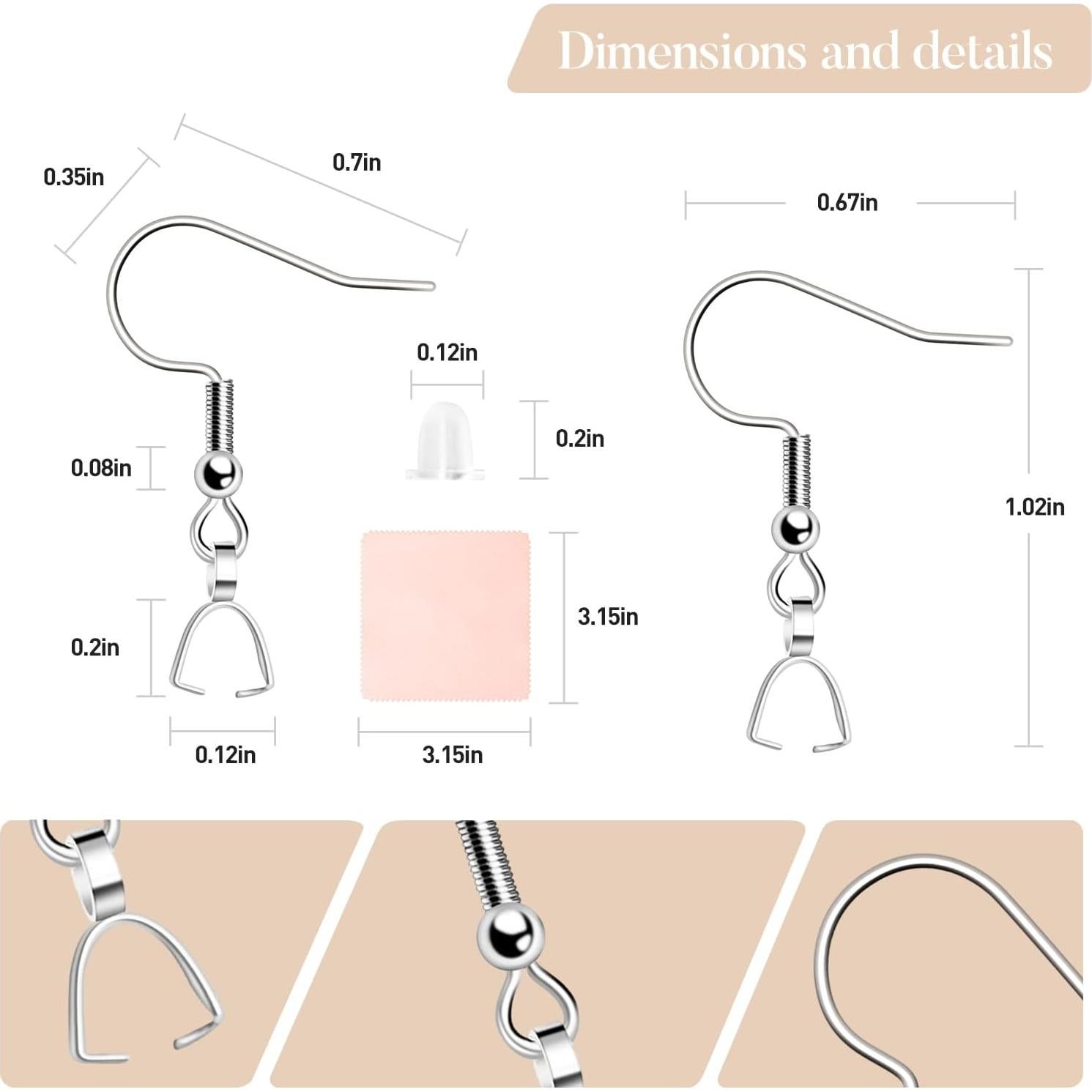 Ganchos de Aretes Hipoalergénicos VIW Acero Inoxidable 100 Piezas