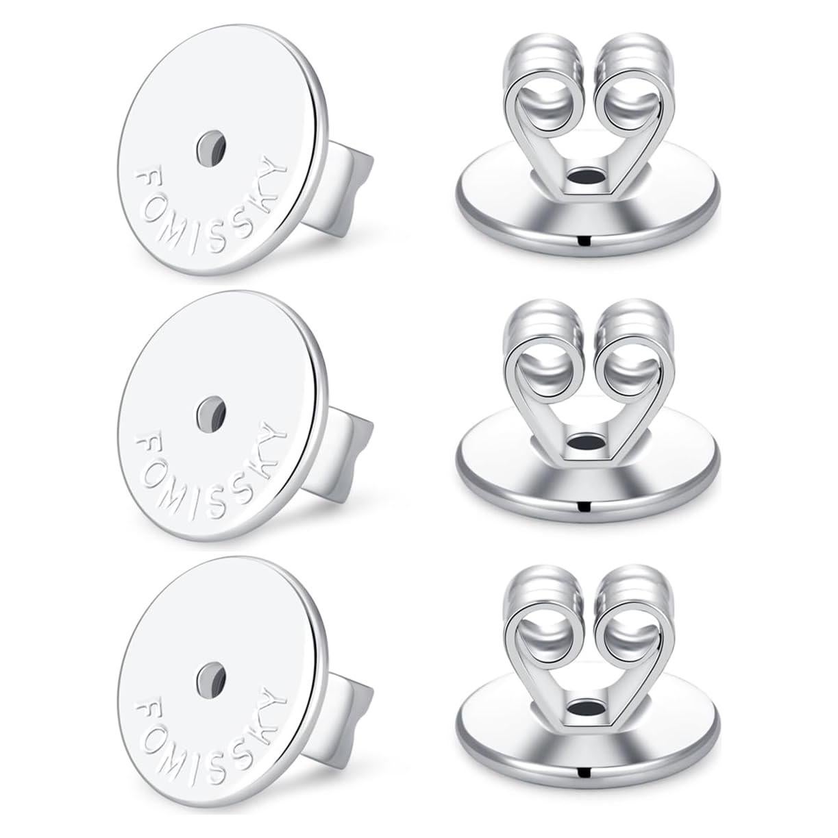 Fomissky-sisa Hypoallergenic Earring Backs for Studs White Gold Plated, Secure Earring Backs Replacements Heavy Earring Support Backs
