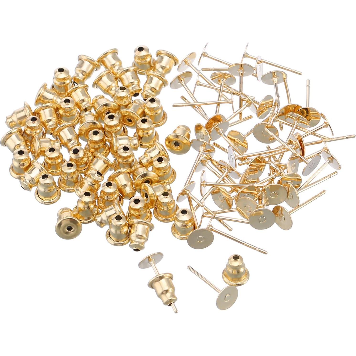 Outus 100 Piezas Pasadores y Respaldos Hipoalergénicos Oro