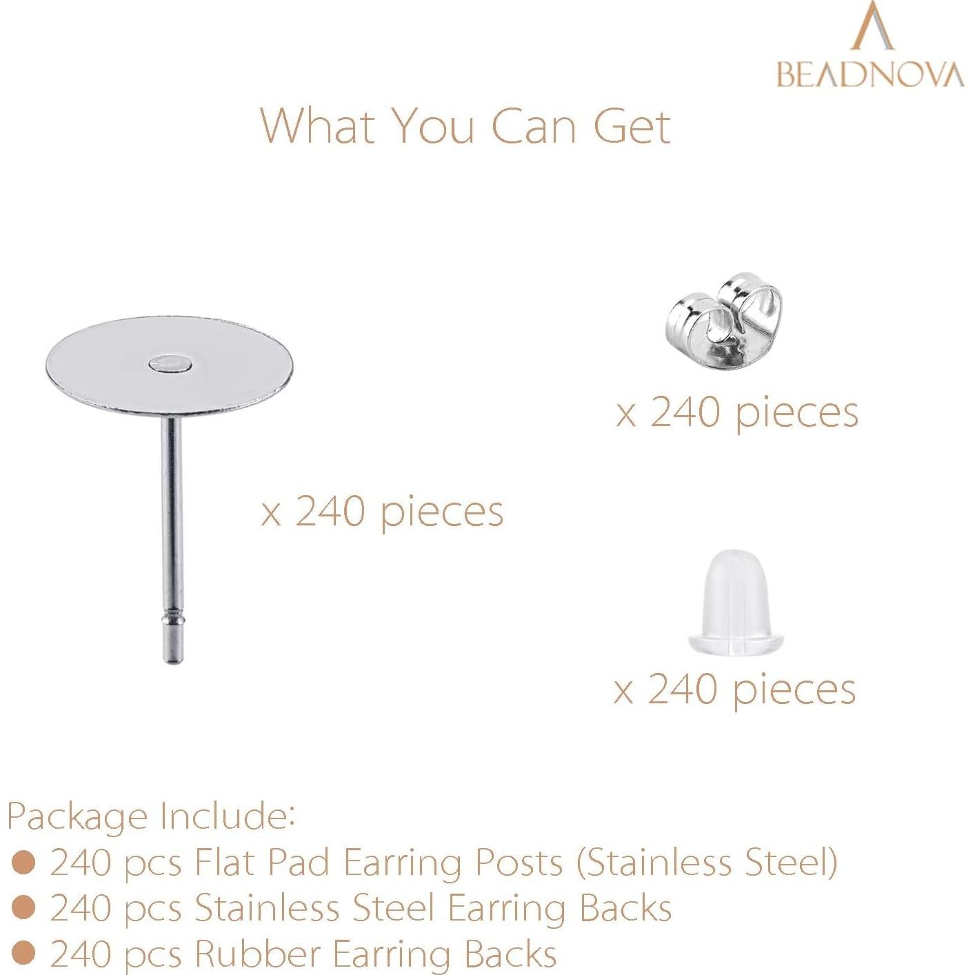 Pendientes de Stud BEADNOVA 720pcs 10mm Acero Inoxidable