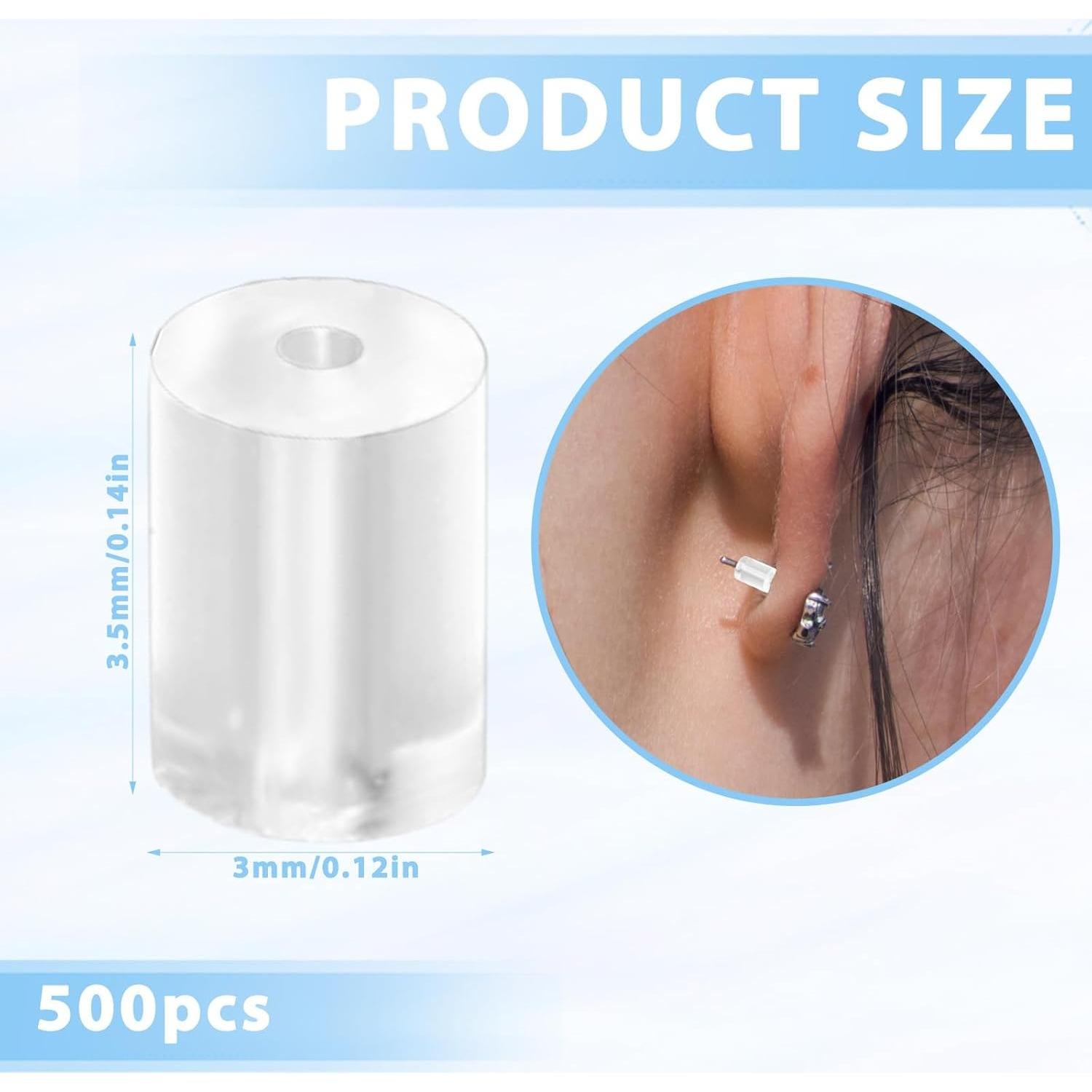 500 Tapones de Silicona Transparentes Hipoalergénicos 3x3.5mm