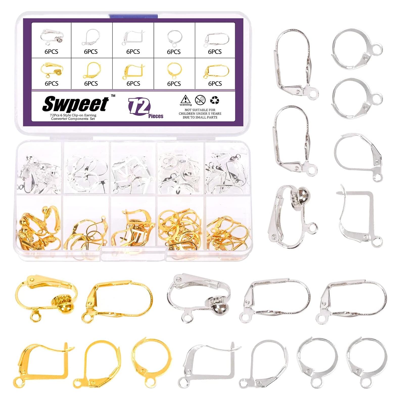 Convertidores de Pendientes Clip-on Swpeet 72Pcs Oro Plata