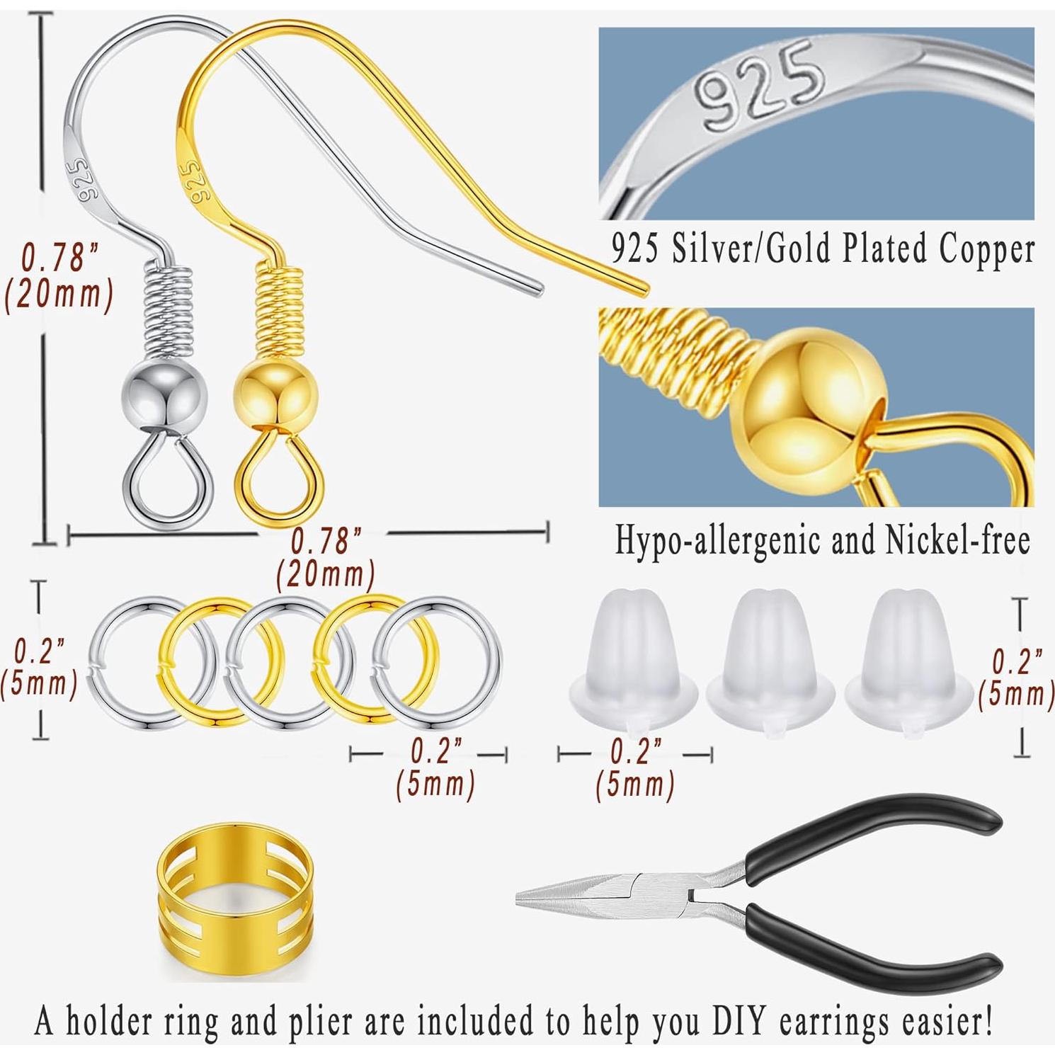 Ganchos para Pendientes MAIBAOTA 602 Piezas Plata 925 y Oro