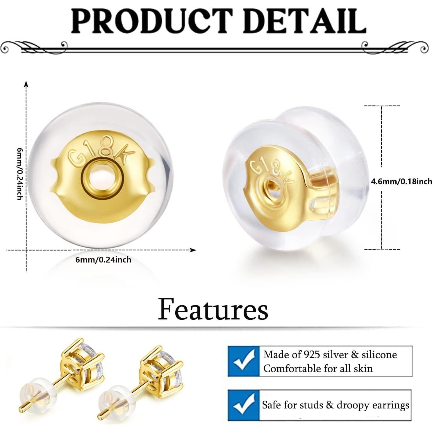 Soportes para Pendientes de Stud Kerryjewl 12 Piezas Oro 18K