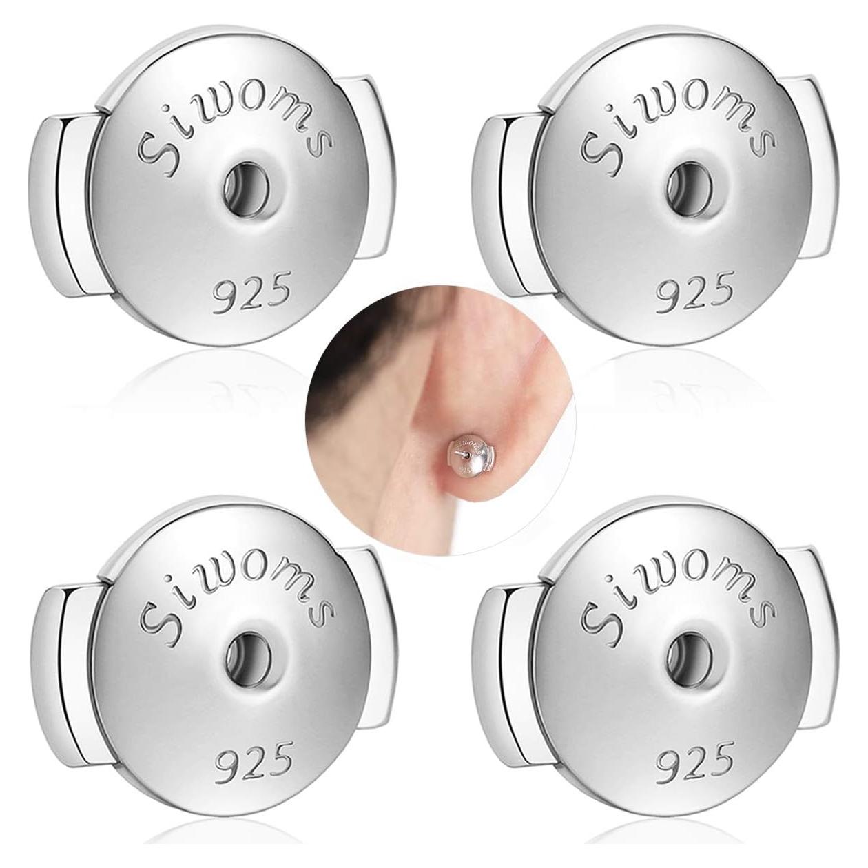 2 Pares Sujetadores Pendientes Hipoalergénicos Siwoms 7mm Oro Blanco