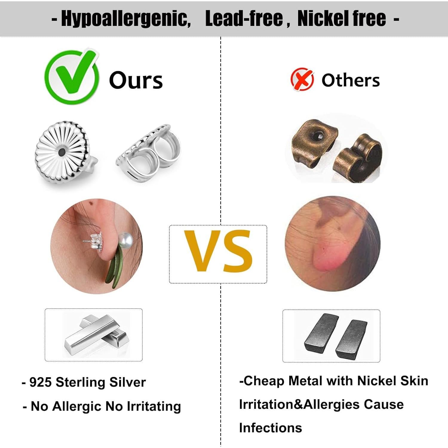 Resortes Jumbo de Plata Esterlina 925 para Pendientes Pesados - 4 Piezas