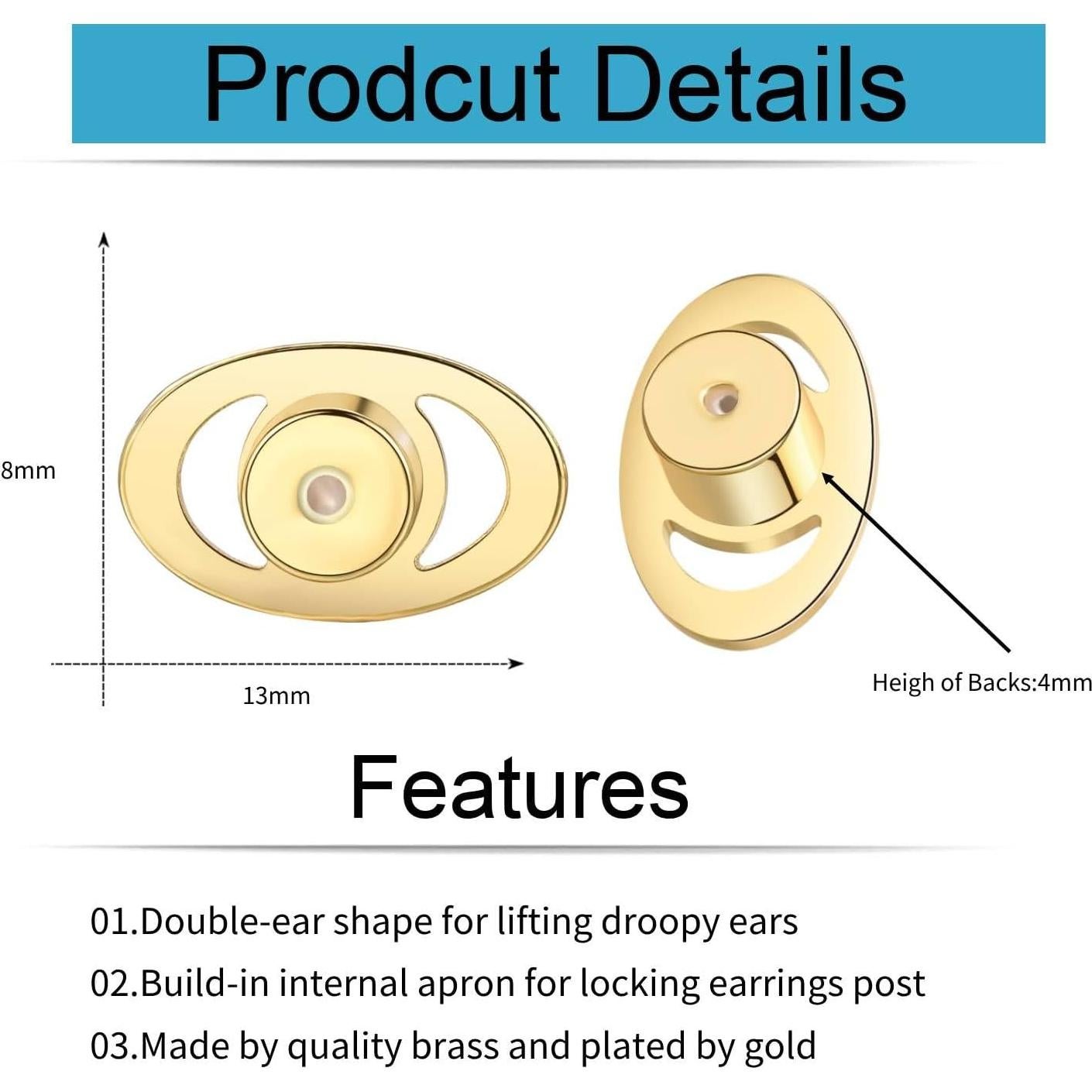 Resortes Elevadores para Aretes AKRUWELRY Oro Blanco 4 Pcs