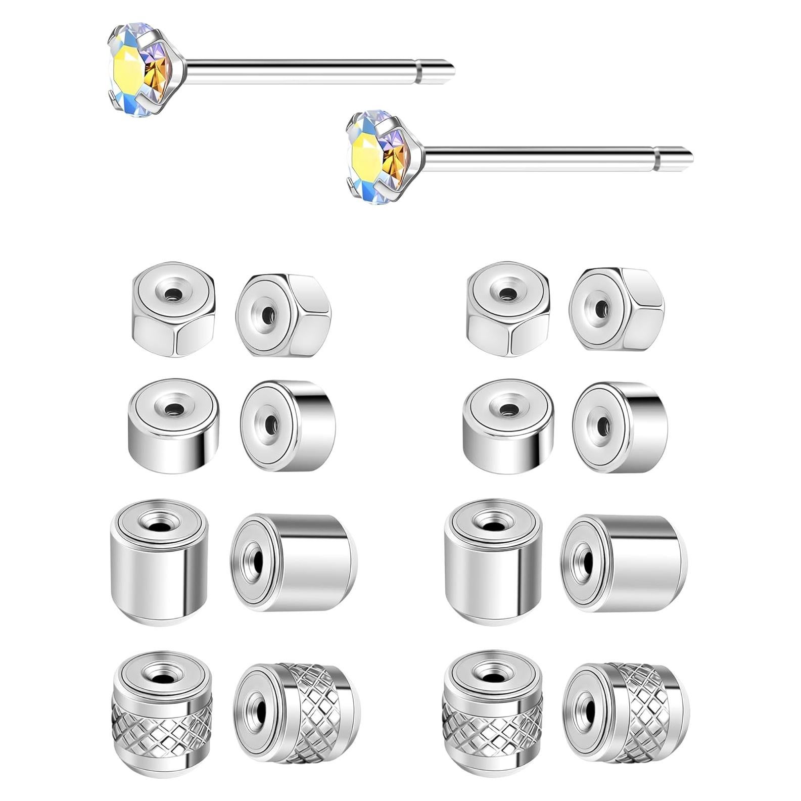 Respaldos de Aretes AOEDEJ de Acero Inoxidable Plata - 8 Pares