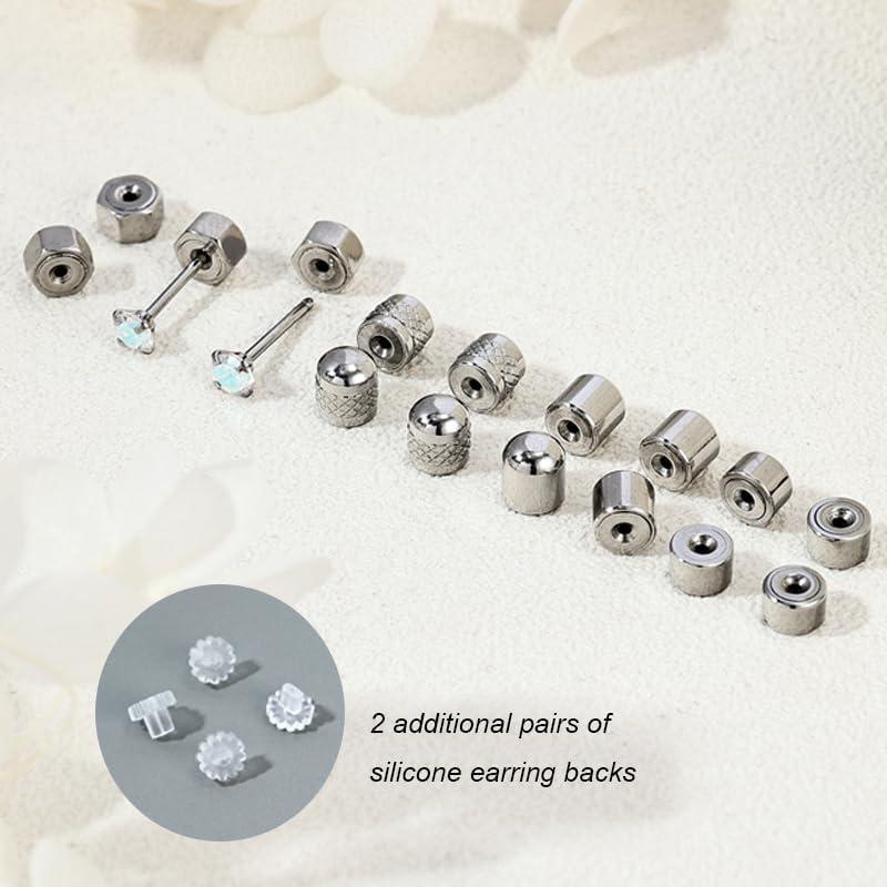 Respaldos de Aretes AOEDEJ de Acero Inoxidable Plata - 8 Pares