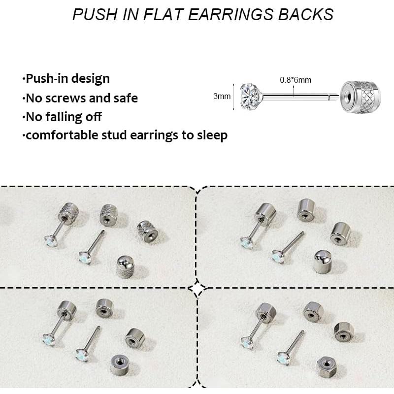 Respaldos de Aretes AOEDEJ de Acero Inoxidable Plata - 8 Pares