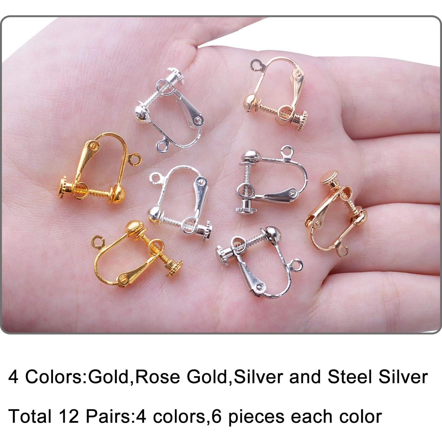 BronaGrand 24 Piezas Pendientes Clip-on No Perforados 4 Colores