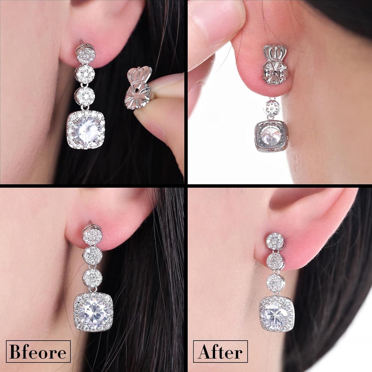 Soportes para Pendientes Pesados Catinee 6 Pcs Hipoalergénicos Plata