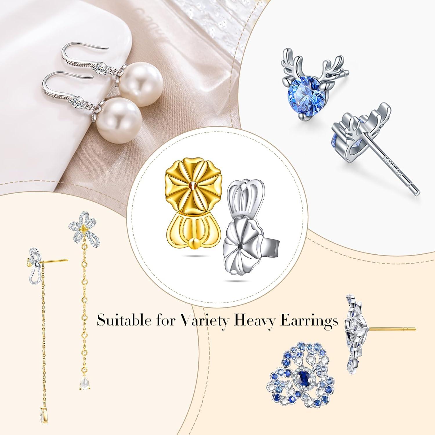 Soportes para Pendientes Pesados Catinee 6 Pcs Hipoalergénicos Plata