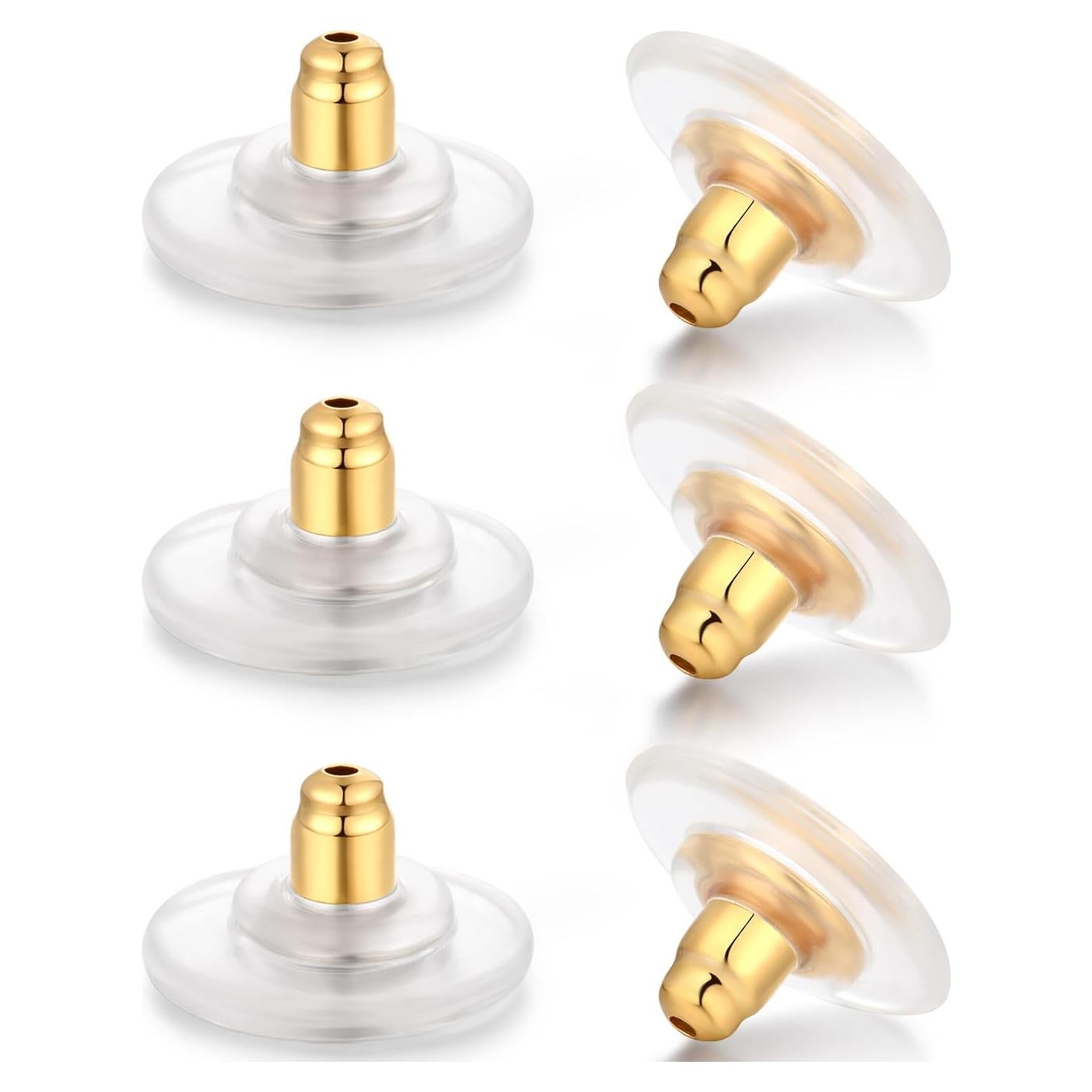 3Pairs 925 Sterling Silver Locking Earring Backs Replacements for Diamond Studs,14K White Gold Plated Hypoallergenic Secure Earring Backs (Gold)