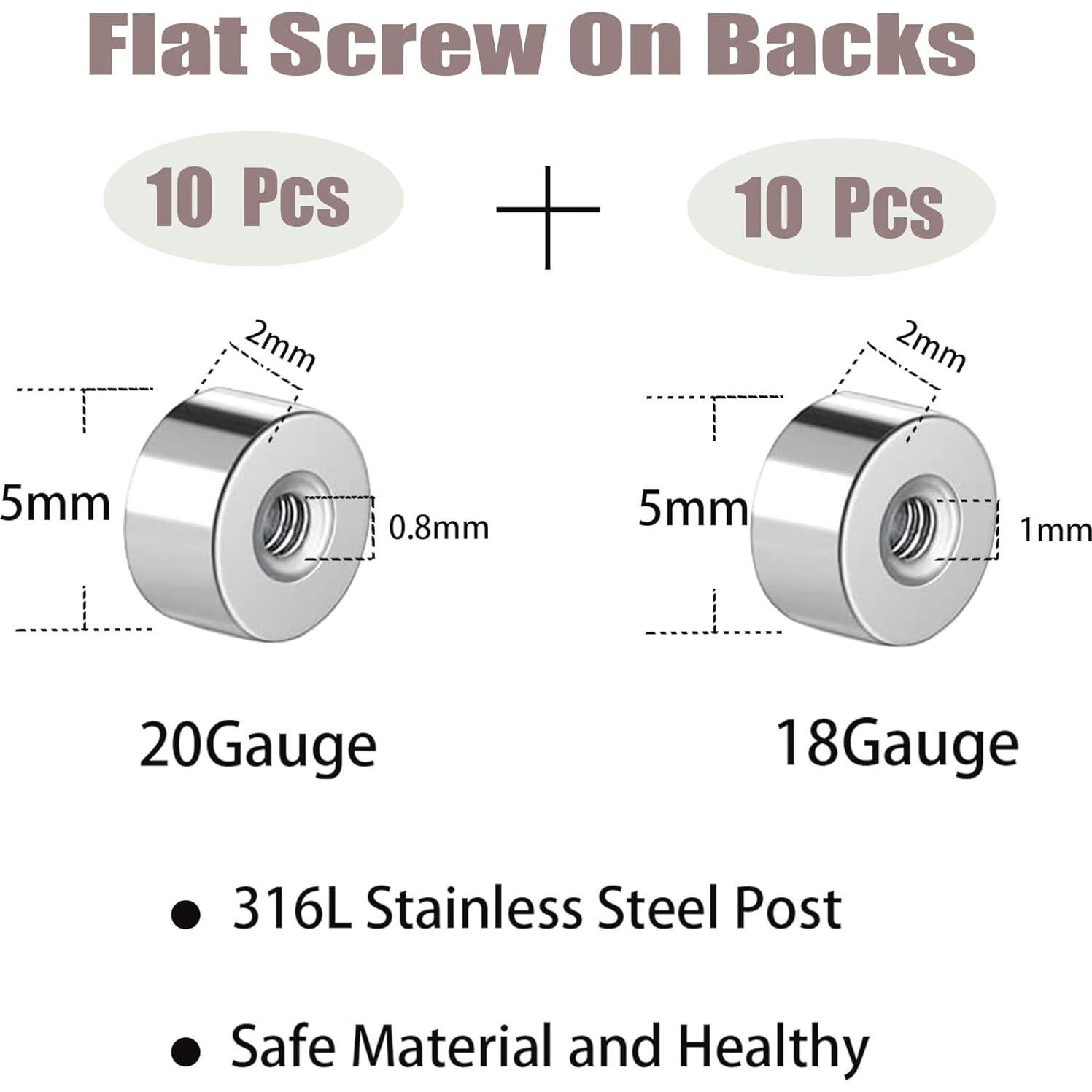 Respaldos de Tornillo para Pendientes MJust 20 Pcs Acero Inoxidable