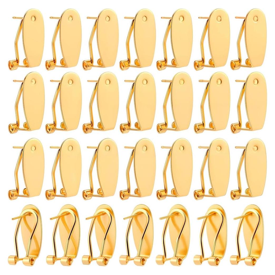 30 Pcs Post de Aretes de Clip Dorados SOFPLATE para DIY