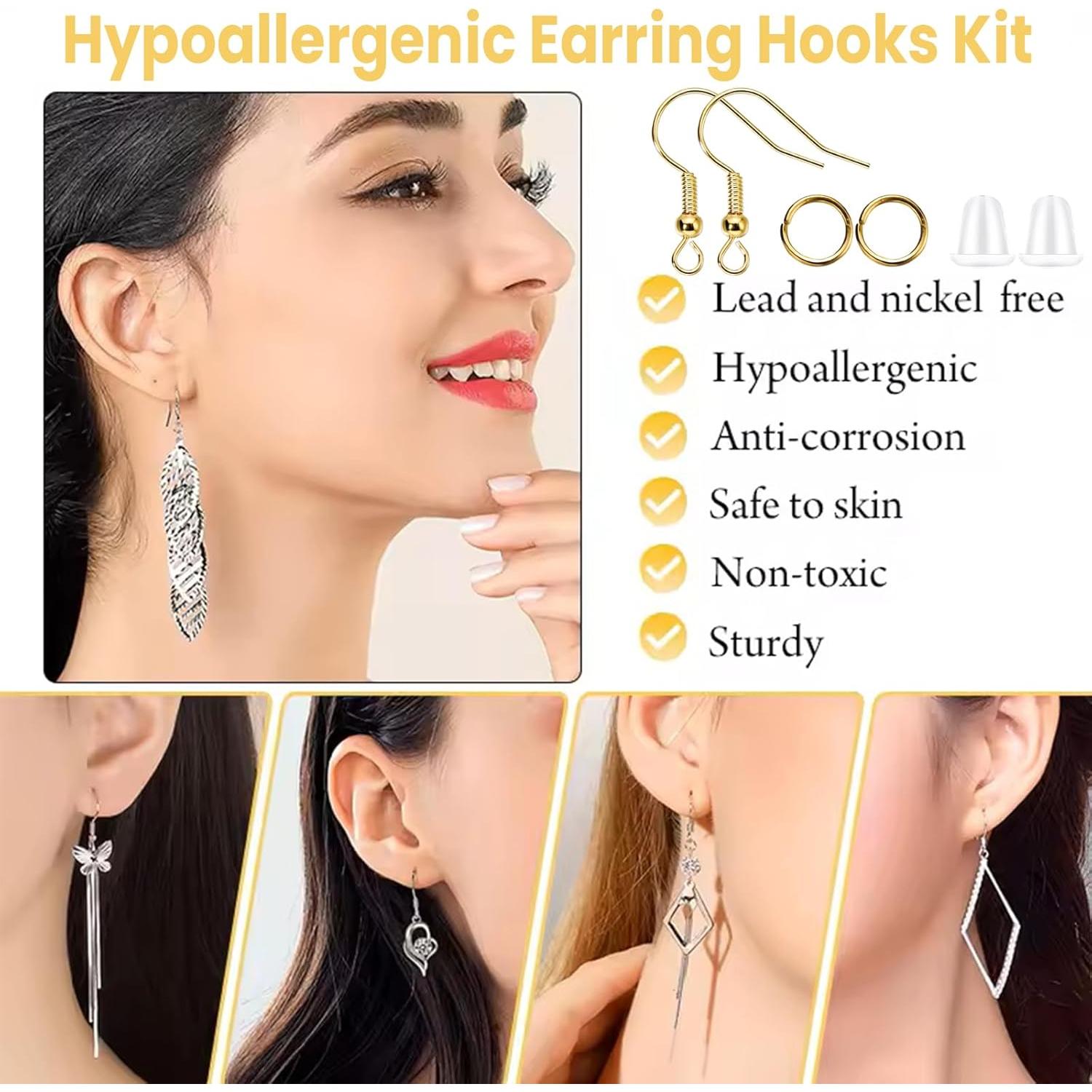 Kit de Ganchos para Pendientes Hipoalergénicos 600 Piezas Dorado