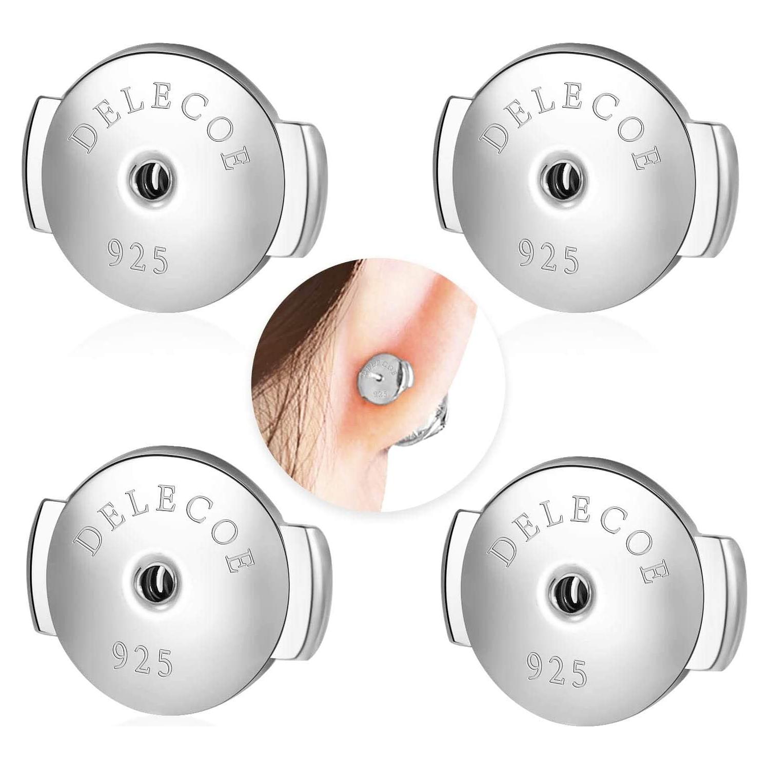 Respaldo de Aretes DELECOE 18K Oro Blanco Hipoalergénico 4 Piezas
