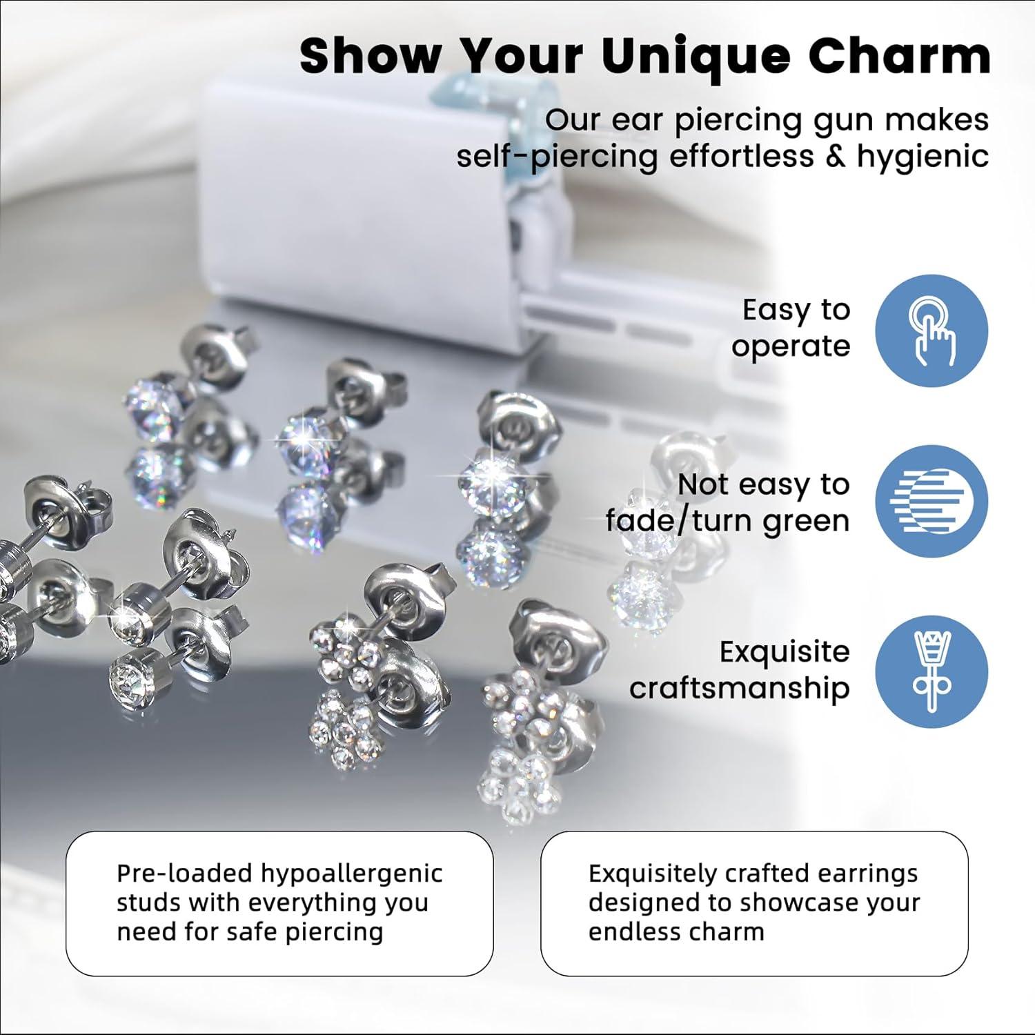 Kit de Perforación de Orejas TKKUY 24 Piezas con Aretes