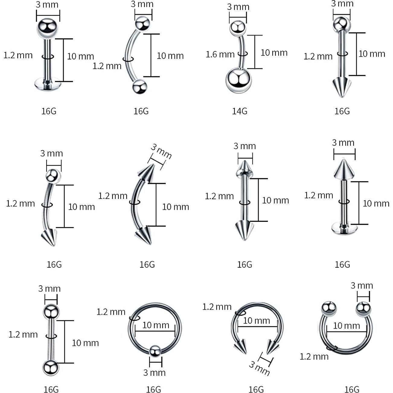 Kit de Piercing Corporal A-minusone 84 Piezas 14G 16G