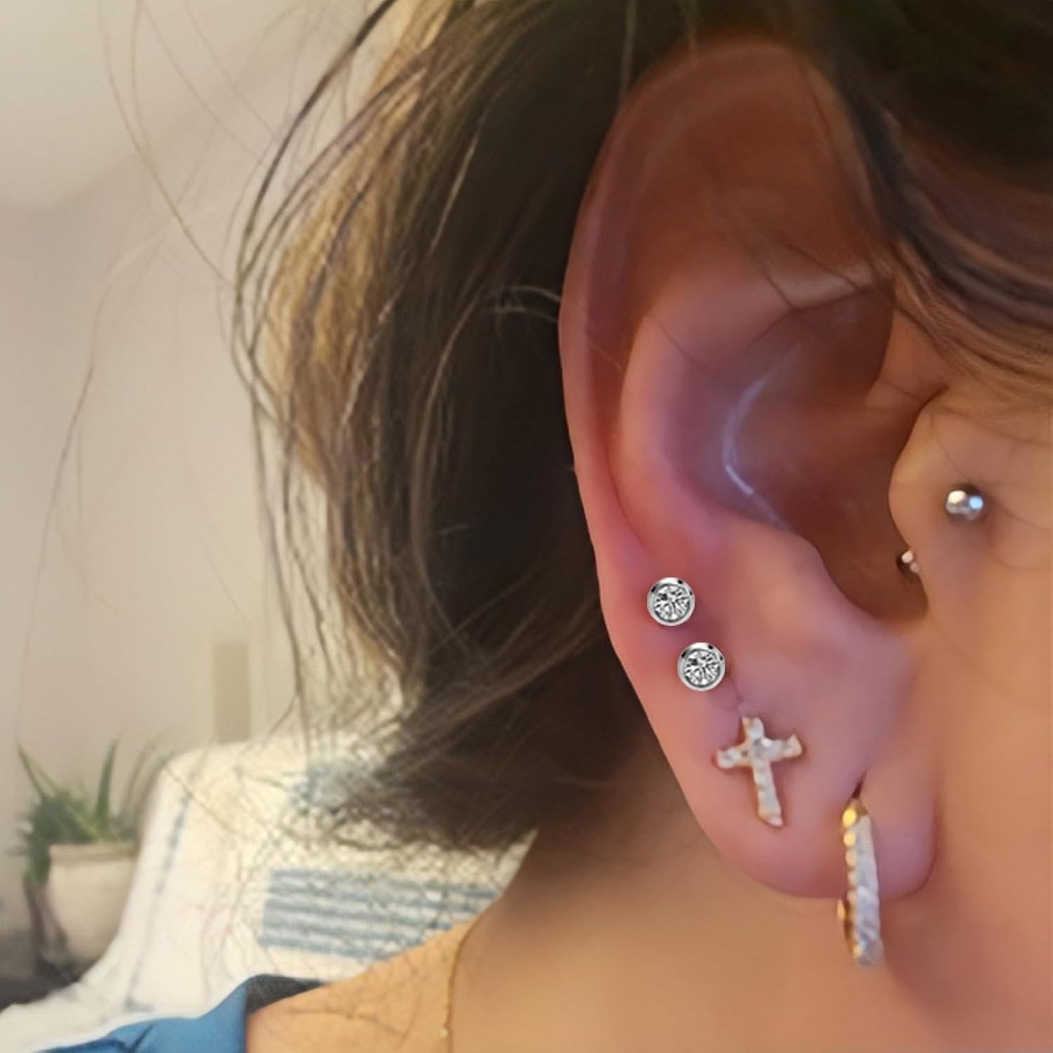 Kit de Perforación de Orejas SLVIEKAE con Aretes de CZ 3mm