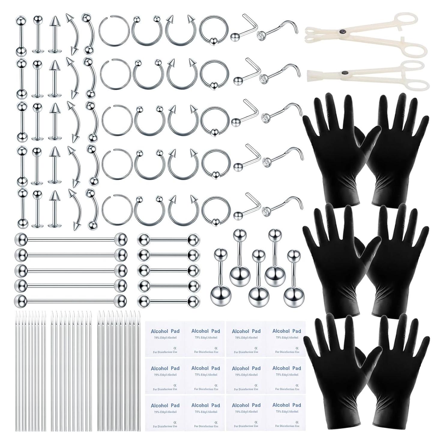 Kit de Piercing Corporal 120PCS Acero Quirúrgico 14G 16G 20G