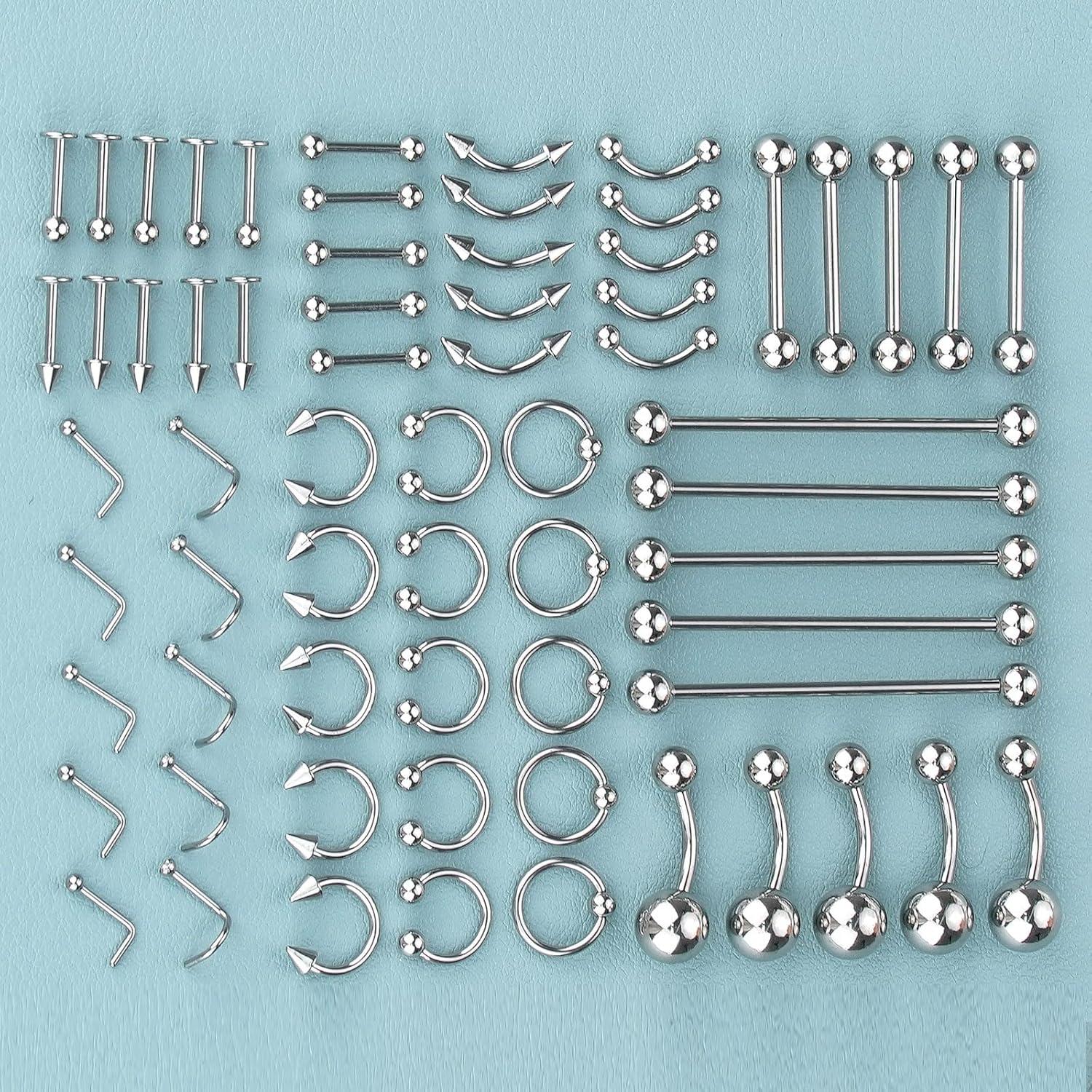 Kit de Piercing Corporal 120PCS Acero Quirúrgico 14G 16G 20G