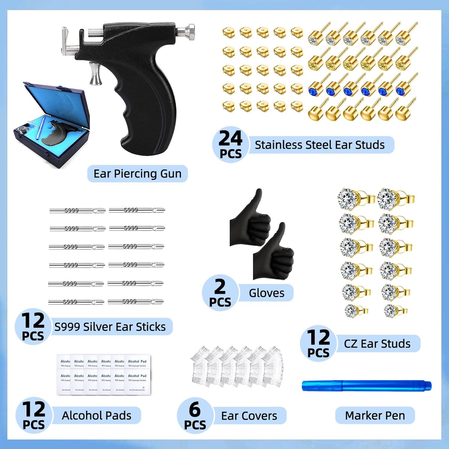 Kit de Perforación de Orejas Zygc con 18 Aretes y Pistola