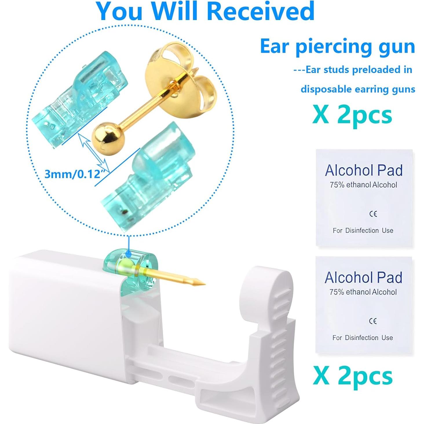 Kit de Perforación de Orejas YINPAD 2 pcs con Aretes Dorados 3 mm