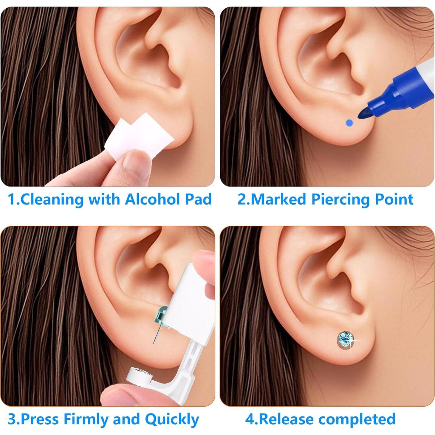 Kit de Perforación de Orejas YINPAD 2 pcs con Aretes Dorados 3 mm